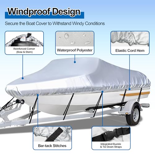 Heavy Duty Waterproof Boat Cover for 17'-19' V-Hull & Fishing Boats