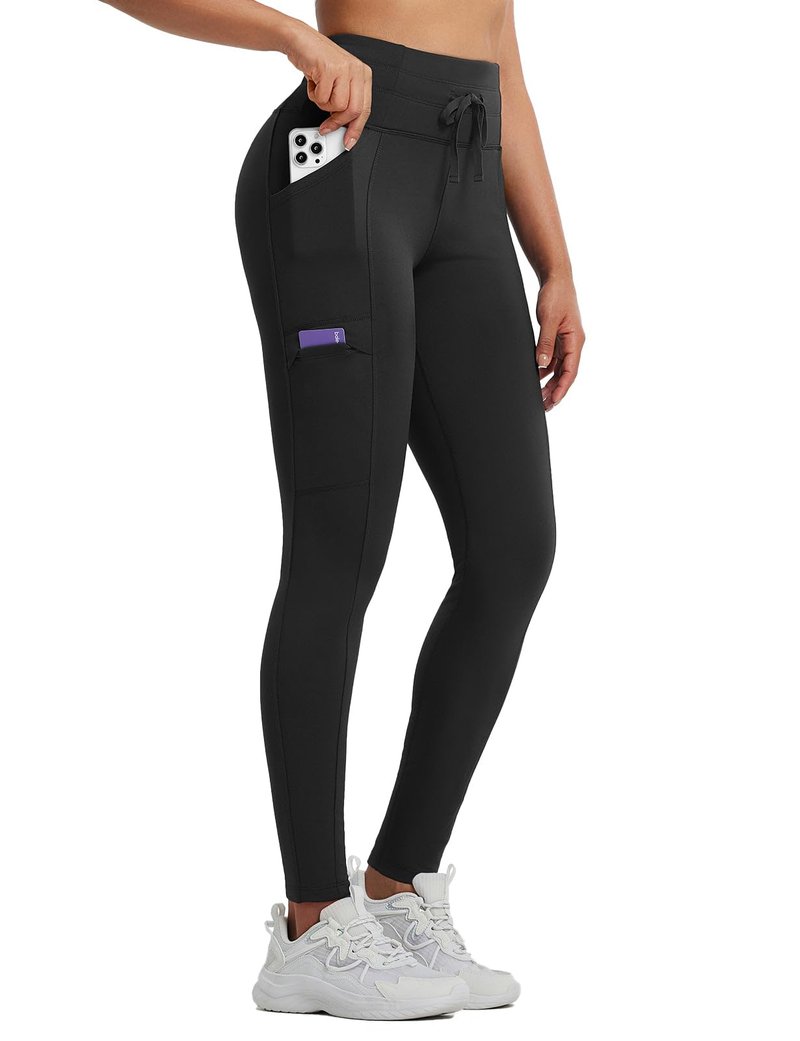 baleaf Women's Thermal Warm Winter Leggings Fleece Lined Pants Waterproof High Waisted with Pockets Outdoor Workout Running Tights Black M