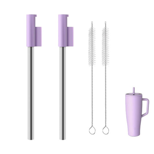 Replacement Straws Compatible With Brümate Era 40 oz Tumbler, Include 2pcs Tumbler Straw Cover Cap and 2pcs Reusable Straw with 2 Cleaning Brush (BLACK)