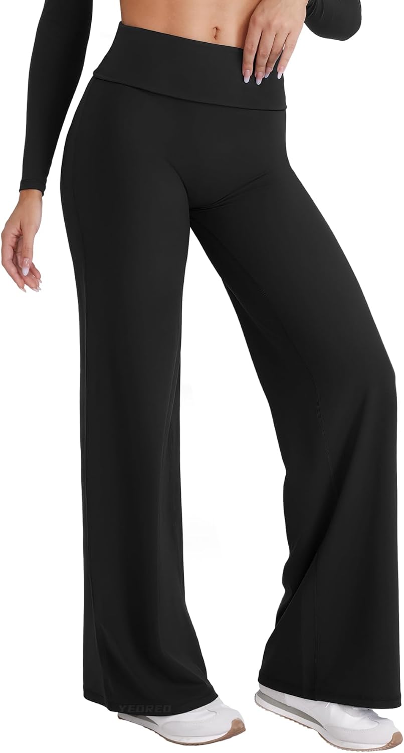 YEOREO VitaWeave Straight Leg Leggings - Fold Over Wide Leg Pants for Women | 31.5" Casual Gym Wear