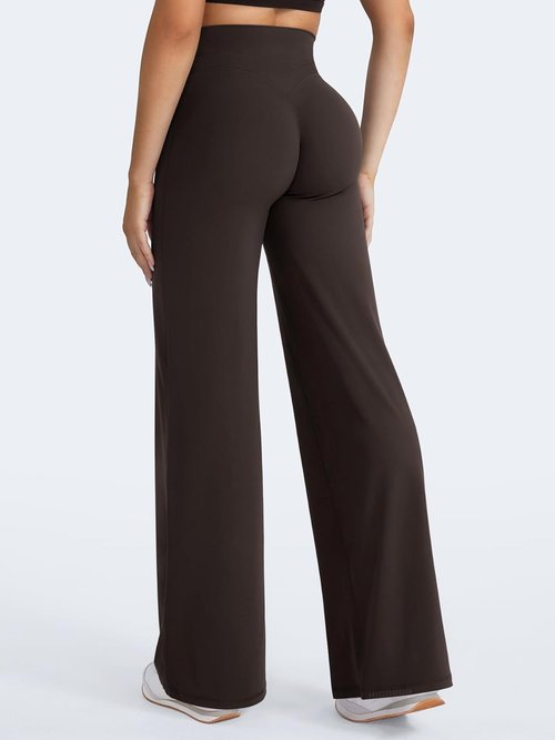 HIGORUN High-Waisted Straight Leggings - No Front Seam Workout Pants for Women | 31" Wide Leg Yoga Bottoms
