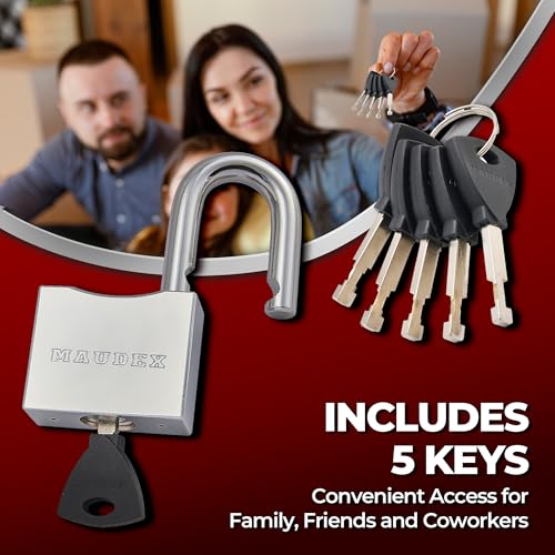 Maudex¢ç RPB50 Heavy Duty Padlock with 5 Keys - 10mm Cut Resistant Hardened Shackle - Weatherproof Chrome Body | Small Keyed Lock for Gym &?School Lockers, Gates