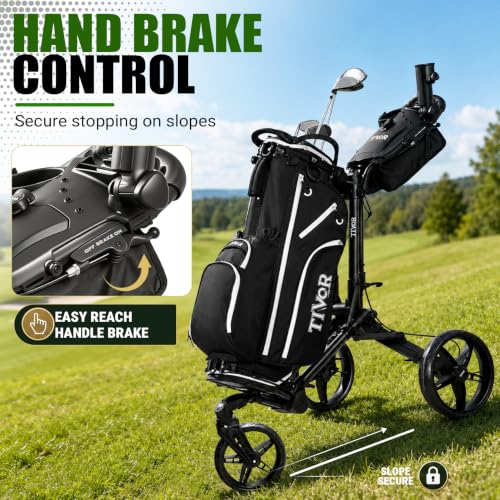 Golf Push Cart with 360° Front Wheels & Handbrake - Black