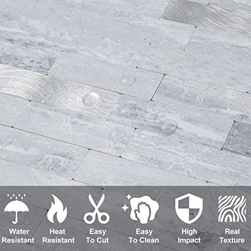 DICOFUN Peel and Stick Backsplash Tile, PVC Mixed Metal Stick on Backsplash Tiles for Kitchen and Bathroom (1, Light Grey & Metal Silver)