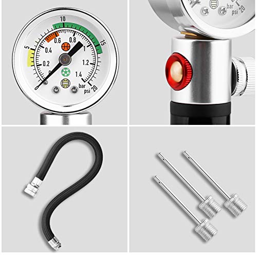 Ball Pump with Pressure Gauge for Sports Balls - Inflator with Needles & Release Valve