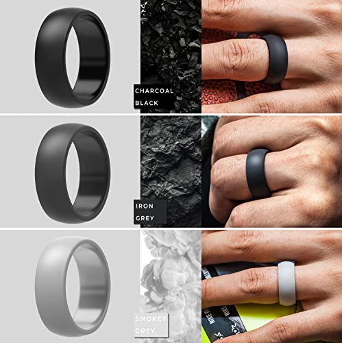 Silicone Wedding Rings for Men - Pack A: Stone Grey, Graphite Grey, Eclipse Blue, Pure White, Charcoal Black