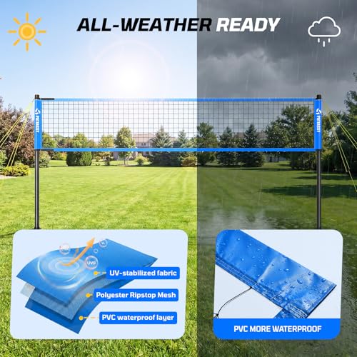32FT Outdoor Volleyball Net Set - Adjustable Height, G-Blue & Black