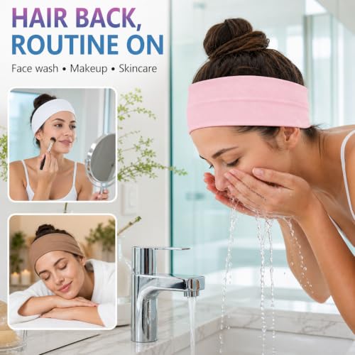 8-Pack Wide Elastic Hair Headbands - Soft Stretchy Sweatbands - Multi-Color