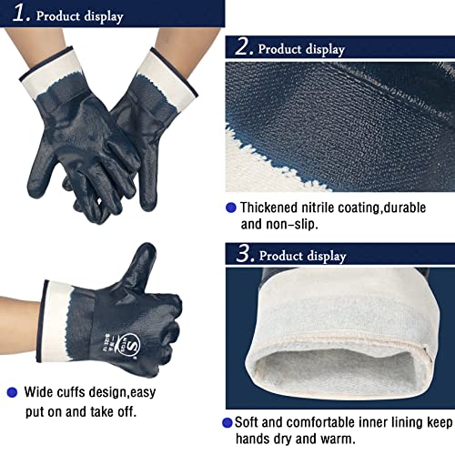 Blue Oil Gloves for Men - Heavy Duty, Oil Resistant, Nitrile Coated, Bulk Pack (6 & 12 Pairs, Large)