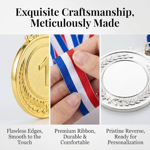 Gold Silver Bronze Award Medal Set - 9 Pack with Ribbons