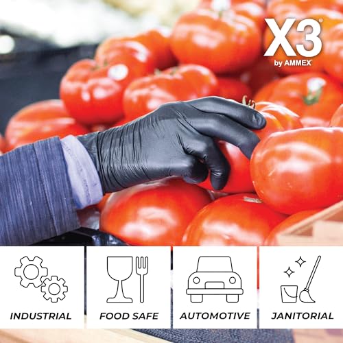 X3 Black Nitrile Gloves for cooking Food Prep, Disposable, Latex Free, 3 Mil, Powder-Free, Lightly Textured
