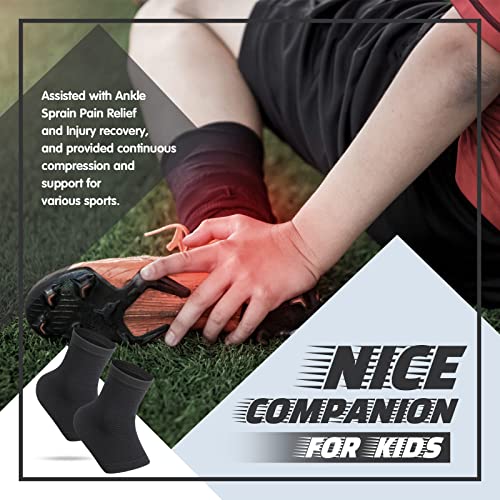 3 Pairs Girls Ankle Brace Compression Sleeves - Medium/Black
