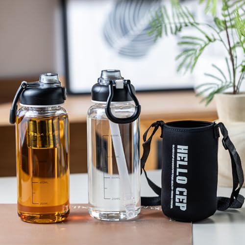 Wangsdjy 34oz Glass Water Bottle with Straw & Infuser - BPA-Free, Large Capacity, Protective Sleeve, 1PCS