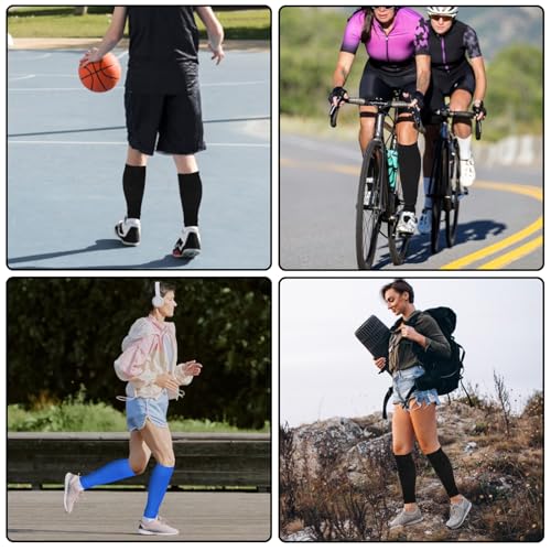 Shin Guard Sleeves - 2 Pairs Soccer Sleeve Socks - Black & Blue