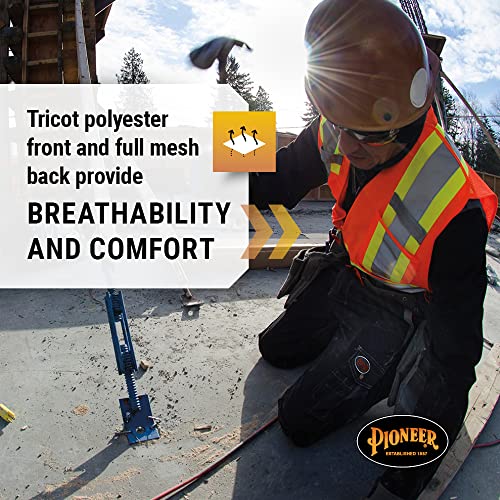 Pioneer Hi Vis Tear-Away Mesh Back Safety Vest for Me - Reflective Tape, 4 Pockets - Construction, Traffic, Security - Orange