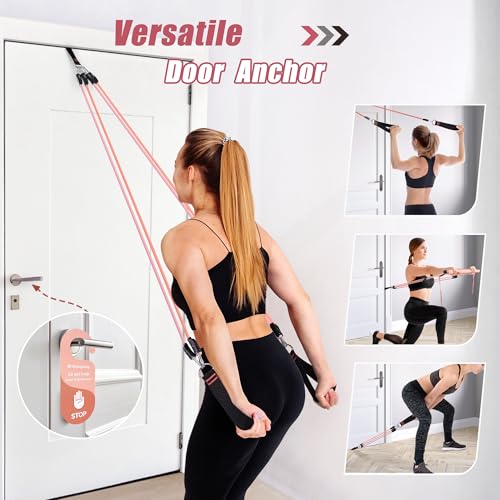 Pilates Bar Kit with Resistance Bands - Rose Pink for Full-Body Workouts