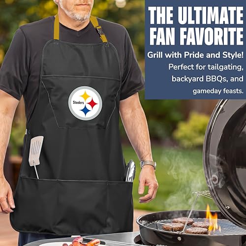 Pittsburgh Steelers Cooking Apron - Adjustable, 4 Pockets, Black