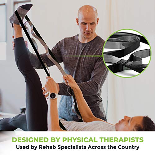 12-Loop Stretching Strap with Neoprene Handles - 8ft Physical Therapy - Black/Grey