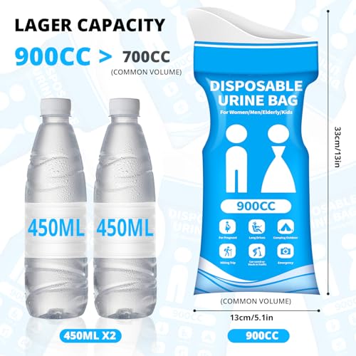 900ML Disposable Urine Bags - Portable Pee Bags for Travel (8-Pack)