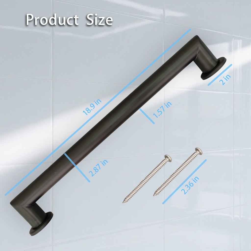 Handicap Grab Bars, Right Angle 2 Pack 18 Inch Shower Grab Bar for Seniors, 304 Stainless Steel ADA Grab Bars for Bathtubs and Showers, Safety Shower Handles for Elderly, Disabled (Matte Black)