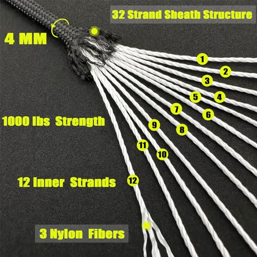 100FT Black Paracord Rope - Heavy Duty Nylon Utility Cord - BL