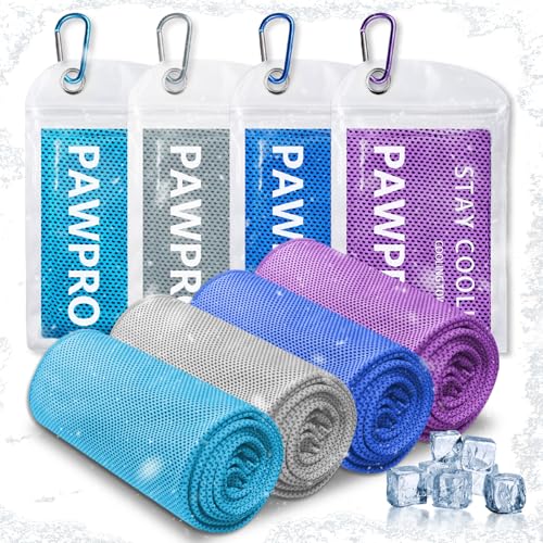 Cooling Towels 4 Pack - Soft Breathable Neck & Face Towels - Light Blue/Royal Blue/Purple/Grey