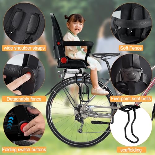 Rear Child Bike Seat - Safe, Comfortable for Ages 2-5 - Black