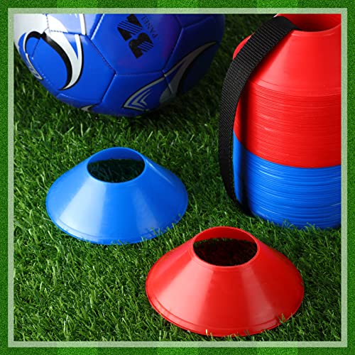 Hanaive Mini Soccer Cones for Agility Drills (5 Inch) - Red & Blue, 100 Pack with Bag & Strap