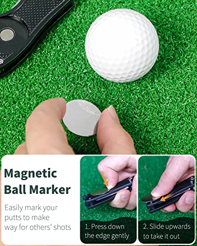 GreenHaven Blue & Black 2-6 Pack Foldable Golf Divot Repair Tool with Magnetic Ball Marker