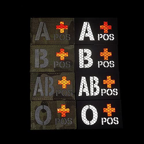 AliPlus O+ Blood Type Patch (2 pcs) Infrared Reflective Hook & Loop Black/White