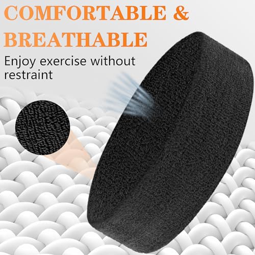 Moisture-Wicking Sweatband Set - 4 Wristbands & 2 Headbands - Black