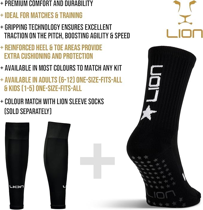 Soccer Grip Socks - Large Black - Youth & Adult Sizes Available