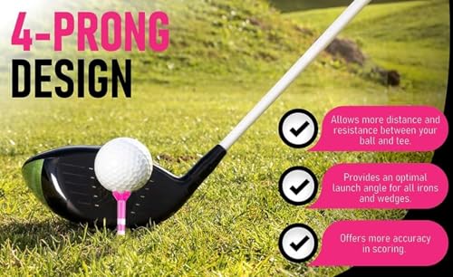 Zario Pink 3-1/4in & 1-1/2in Golf Tees Combo - Near Unbreakable, 4-Prong, Height Stripes