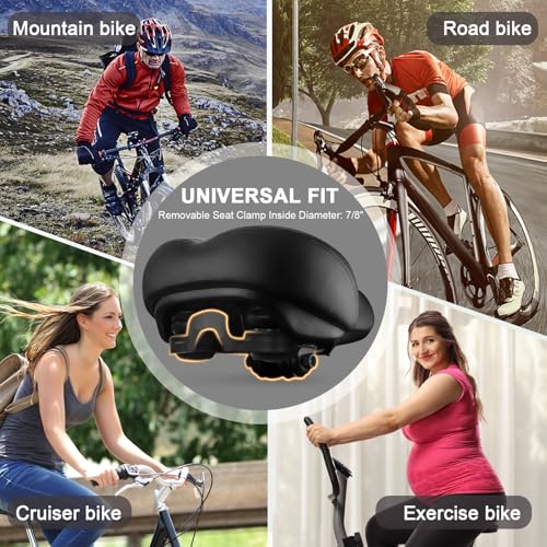 Roguoo Waterproof Gel Bicycle Seat - Matte Black, Comfortable Shock Absorbing Saddle for Mountain & Road Bikes