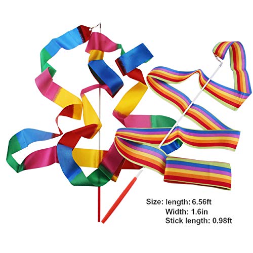 2-Pack Rainbow Rhythmic Gymnastics Ribbons with Wands for Kids Dancing