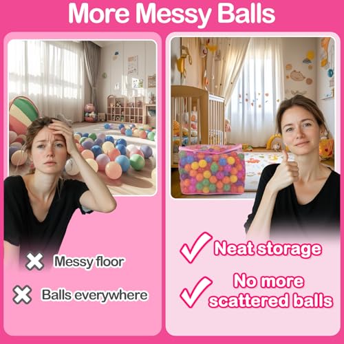 Mesh Ball Pit Ball Storage Bags - 2 Pack Organizer with Zipper
