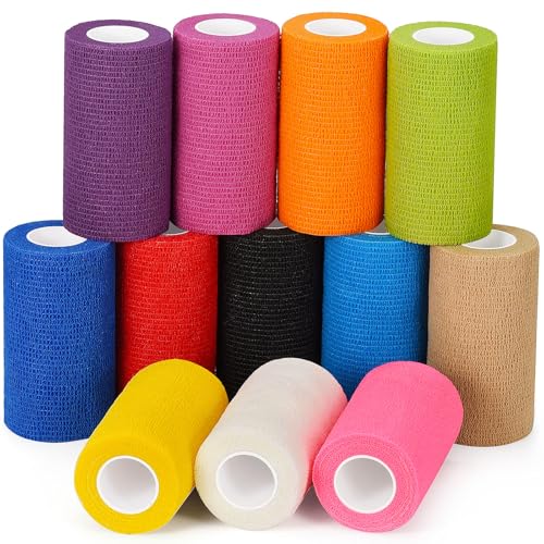 Sagafly 12Pcs Self Adhesive Cohesive Bandage Wrap for Horse Legs 4 Inch, Mix Colors