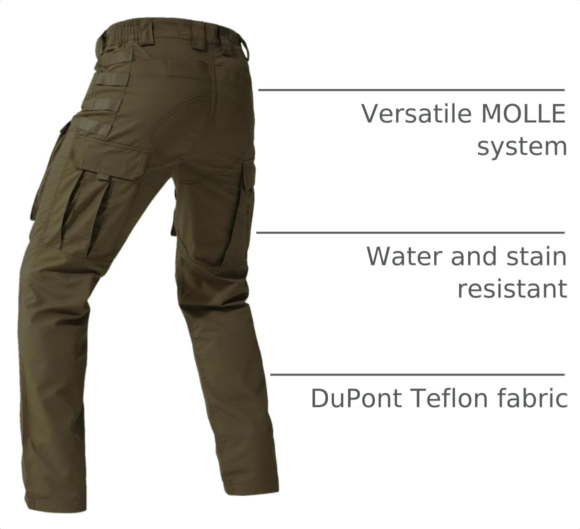 FREE SOLDIER Men's Cargo Pants,Tactical Pants for Men Stretch,Durable Ripstop EDC Work Pants for Hiking (Dark Green 42Wx30L)