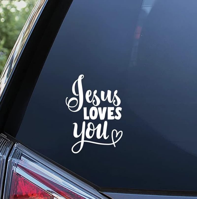 Jesus Loves You Vinyl Decal Sticker - 6x8 Inch Waterproof White Vinyl