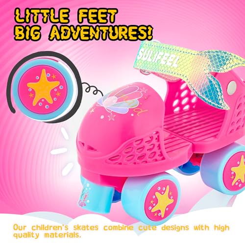 Kids Adjustable Quad Roller Skates - Mermaid Pink, Size 4-12