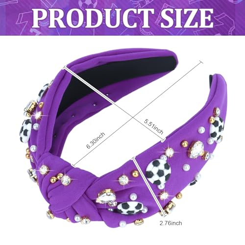 Wide Knotted Soccer Headband for Women - Purple Rhinestone Game Day Accessory