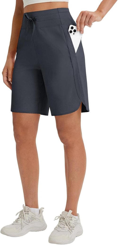 Baleaf Women's Athletic Bermuda Shorts - Quick Dry, High Waisted, UPF 50+, Knee Length with Pockets