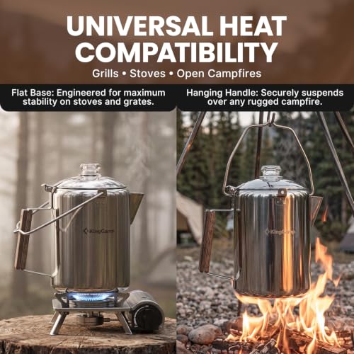 KingCamp Silver 9-Cup Percolator Coffee Pot Stainless Steel Camping Kettle