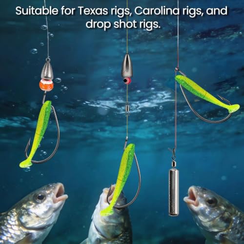 EWG Hooks for Bass Fishing - 50pcs Black Worm Hooks