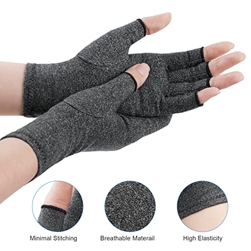 Arthritis Gloves - Fingerless Compression Hand Warmers for Pain Relief - Large