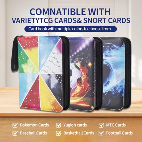 Card Binder – 400 Capacity Zippered Trading Card Holder – Colorful Patchwork, 4 Pocket