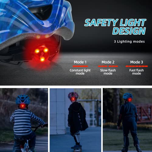 Exclusky Kids Bike Helmet with LED Light - Starry Sky, Adjustable Youth Cycling Safety Gear for Boys & Girls, 50-57cm, Ages 5-12