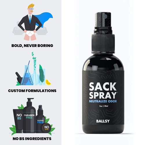Ballsy Body & Groin Spray - Men's Deodorant for Odor Control & Skin Relief | Tea Tree & Aloe Vera, 2 oz