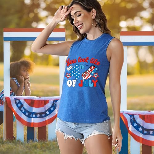 Patriotic American Flag Print Tank Top - Medium Sea Blue