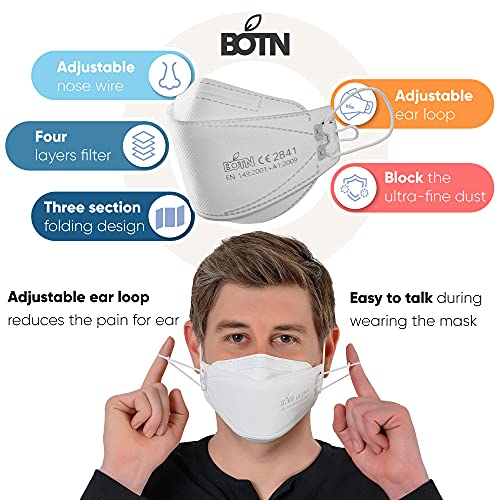 BOTN 10Pcs Large White KF94 Breathable Safety Mask Against, 4-Layer Filter and 3D Design, Dispoasble Respirator for Men and Women